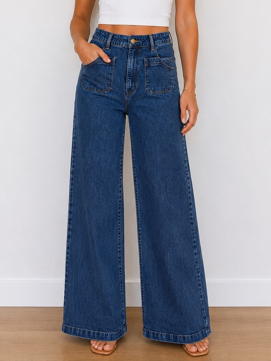 ROLLA'S Denim - ROLLA’S High Rise Wide Leg Jeans Dark Wash Patch Pocket Size 34 Aus 16 US 12